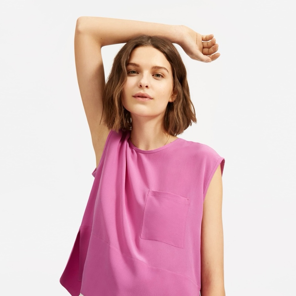 Everlane - The Silk Square Muscle Top in Pink, size 00